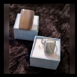 Handcrafted Mookaite Jasper & Lapis Lace Agate Rectangular Ring Bundle